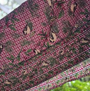 April Cornell Red Checkered Tablecloth with Bird and Pine Motif